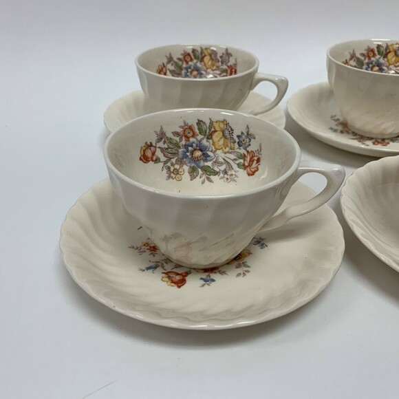 Vintage Clifton by Royal Cups and Saucers Ivory Floral Swirl Rim Lot of 8 - Picture 2 of 8
